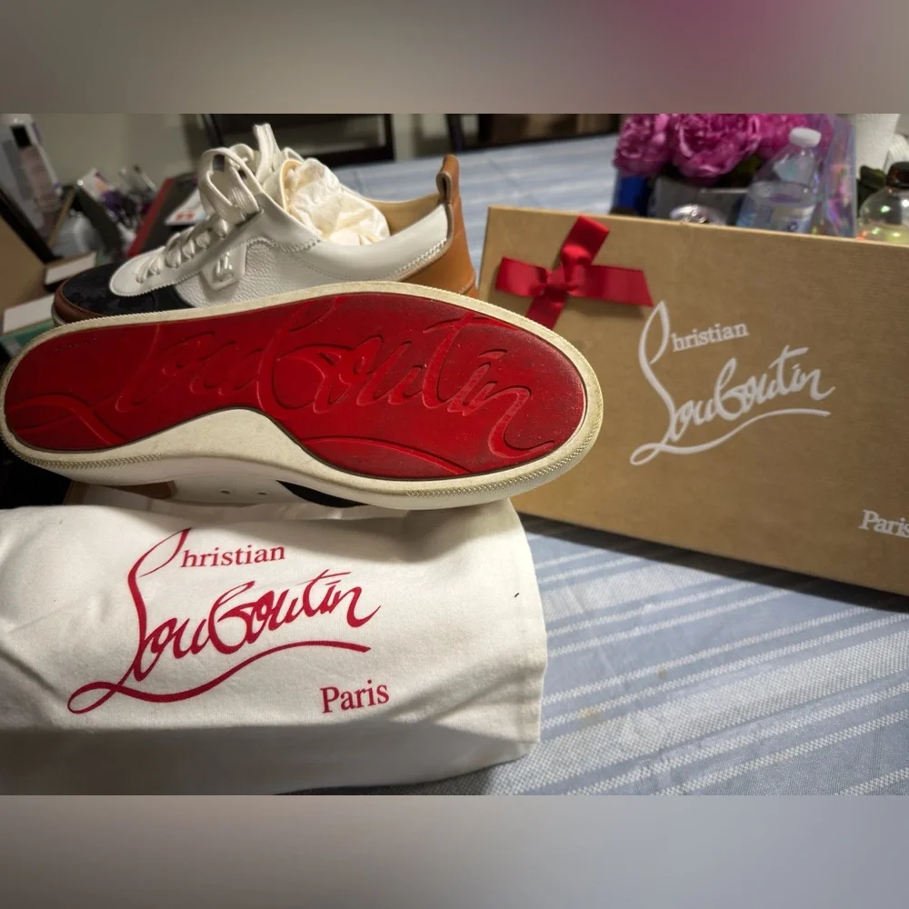 Christian Louboutin Men's White, Black, and Brown Sneakers authentic - Picture 5 of 7